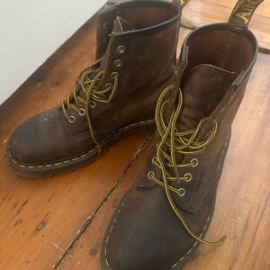 Dr. Martens Brown Boots with Yellow Laces